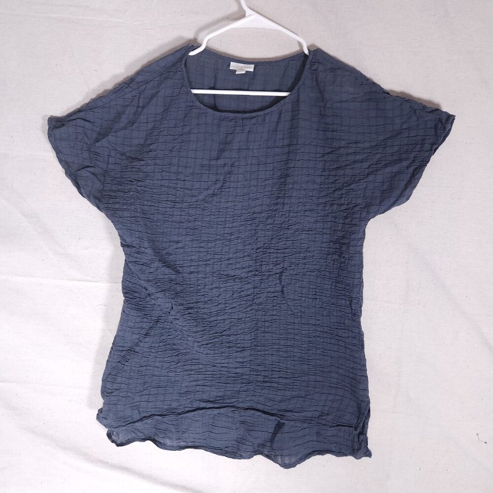 Pure Jill Womens Crinkle Top Size S Blue Short Sleeve Lightweight Office Casual